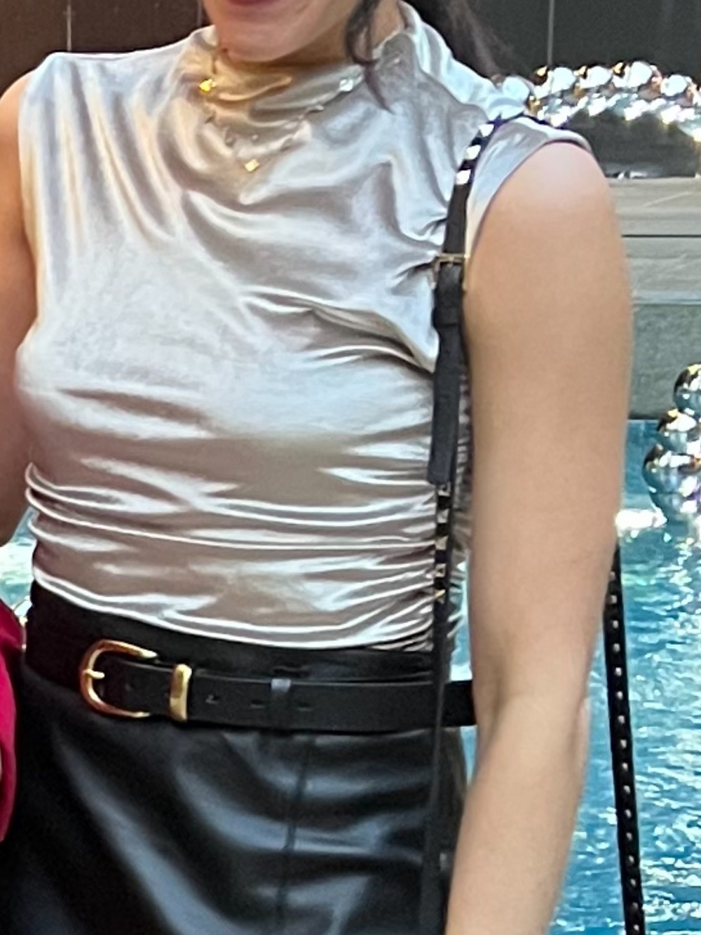 Abercrombie & Fitch Metallic Silver Mock-Neck Sleeveless Camisole